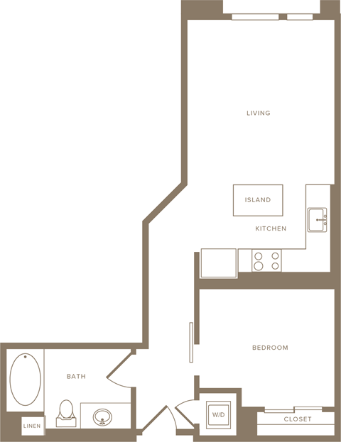 Floor plan for 1 bed, 1 bath, 639 sqft